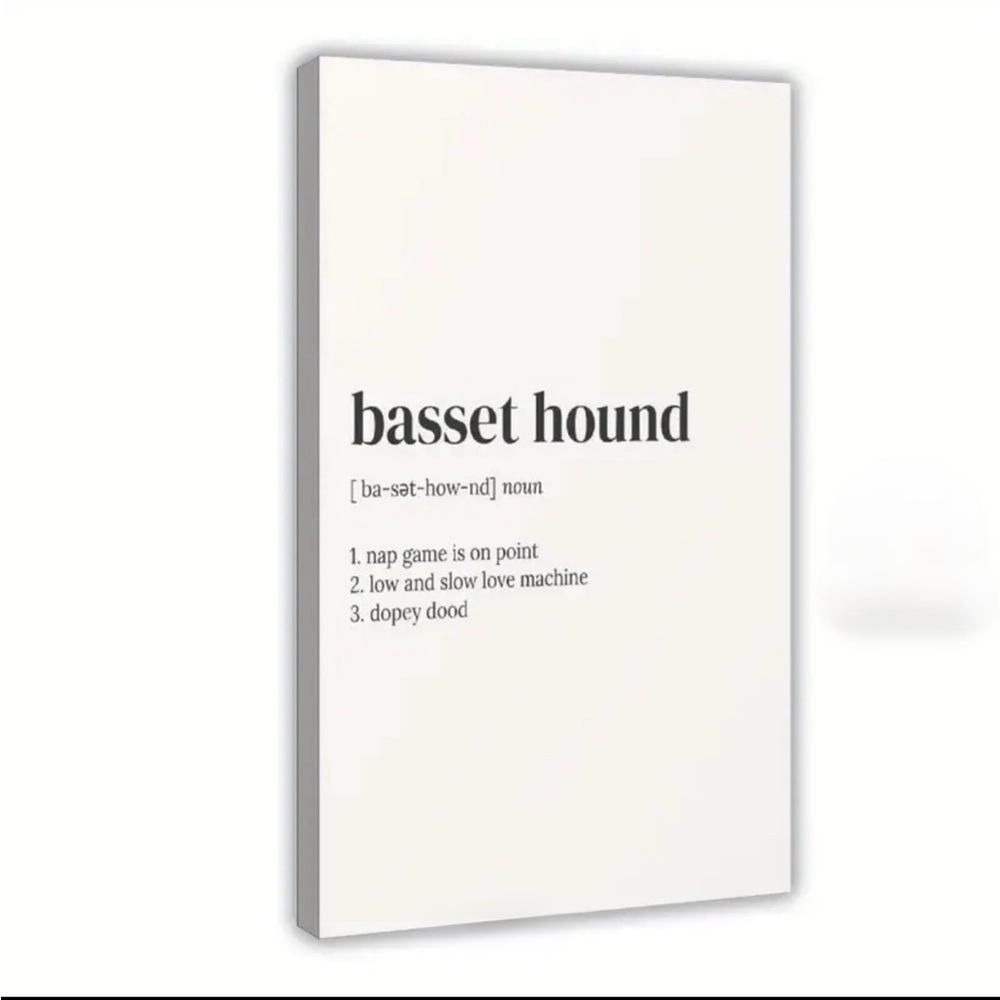 Basset Hound Definition Canvas Wall Art - White Unframed